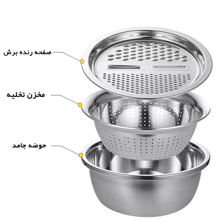 صافی، لگن و رنده 3 پارچه یونیک استیل اصل سایز ۳۰