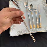 قاشق چنگال 24 نفره 120 پارچه یونیک دهنه اروپایی مدل آناناسی طلایی