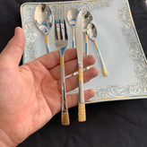 قاشق چنگال 24 نفره 120 پارچه یونیک دهنه اروپایی مدل آناناسی طلایی