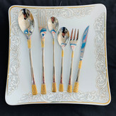 قاشق چنگال 24 نفره 120 پارچه یونیک دهنه اروپایی مدل آناناسی طلایی