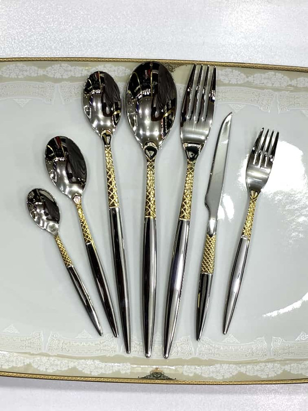 سرویس قاشق چنگال یونیک اصل آلمان 24 نفره 120 پارچه سوزنی زنبوری دورنگ