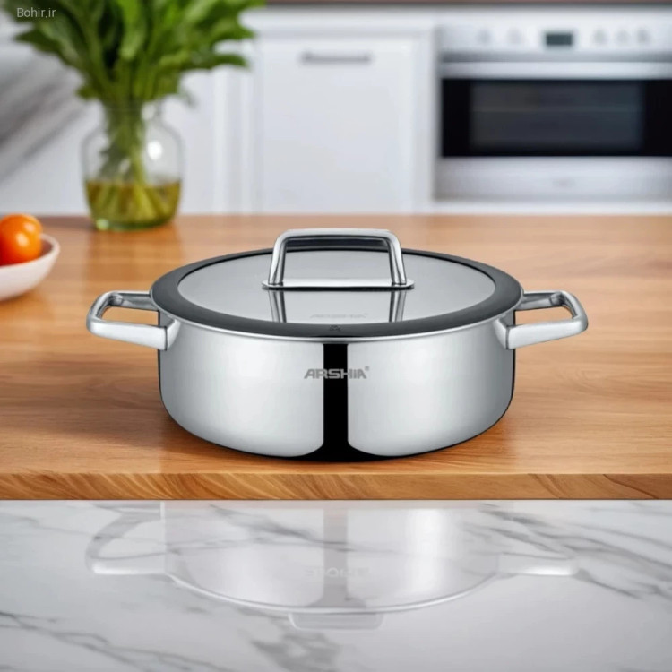 ماهیتابه دو دسته کف لیزری 28سانت عرشیا مدلSS050-3341