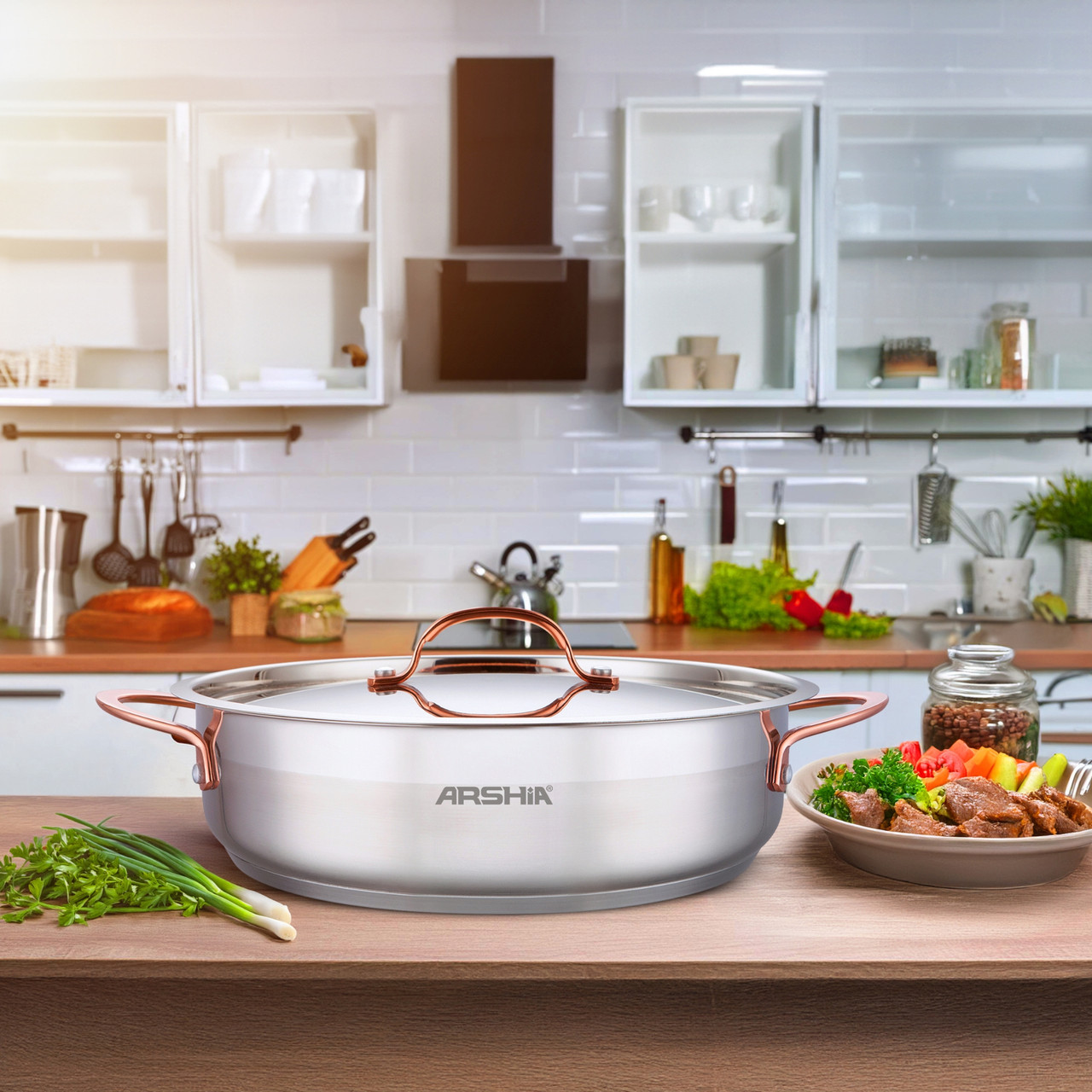 ماهیتابه دو دسته استیل ضد زنگ عرشیا