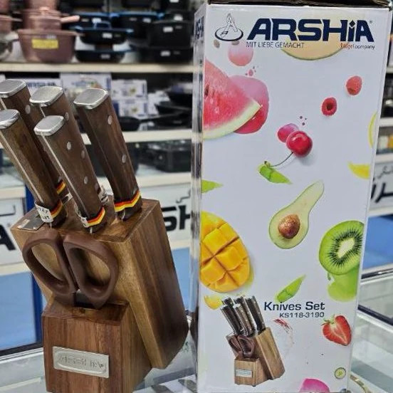 سرویس چاقوی 7 تیکه پایه چوبی عرشیا مدل KS118-3190