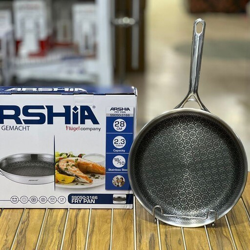 ماهی تابه استیل کف لیزری عرشیا 28 سانتی، حجم 2.3 لیتر مدل -3166