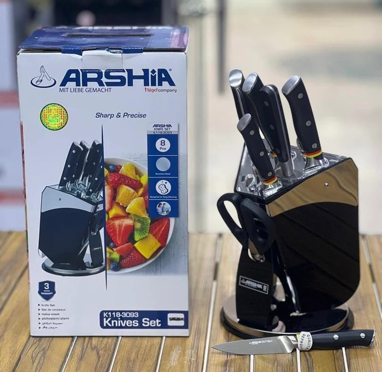 سرویس چاقو 8 تیکه مشکی عرشیا ARSHIAمدل K118-3093