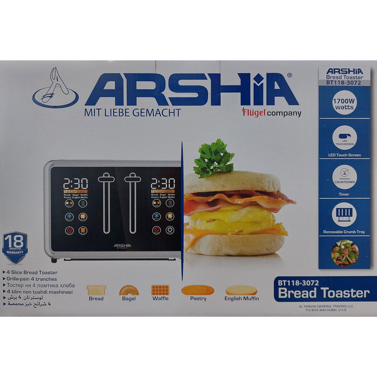 توستر نان دیجیتال ۴ تکهای عرشیا مشکی BT118-3072