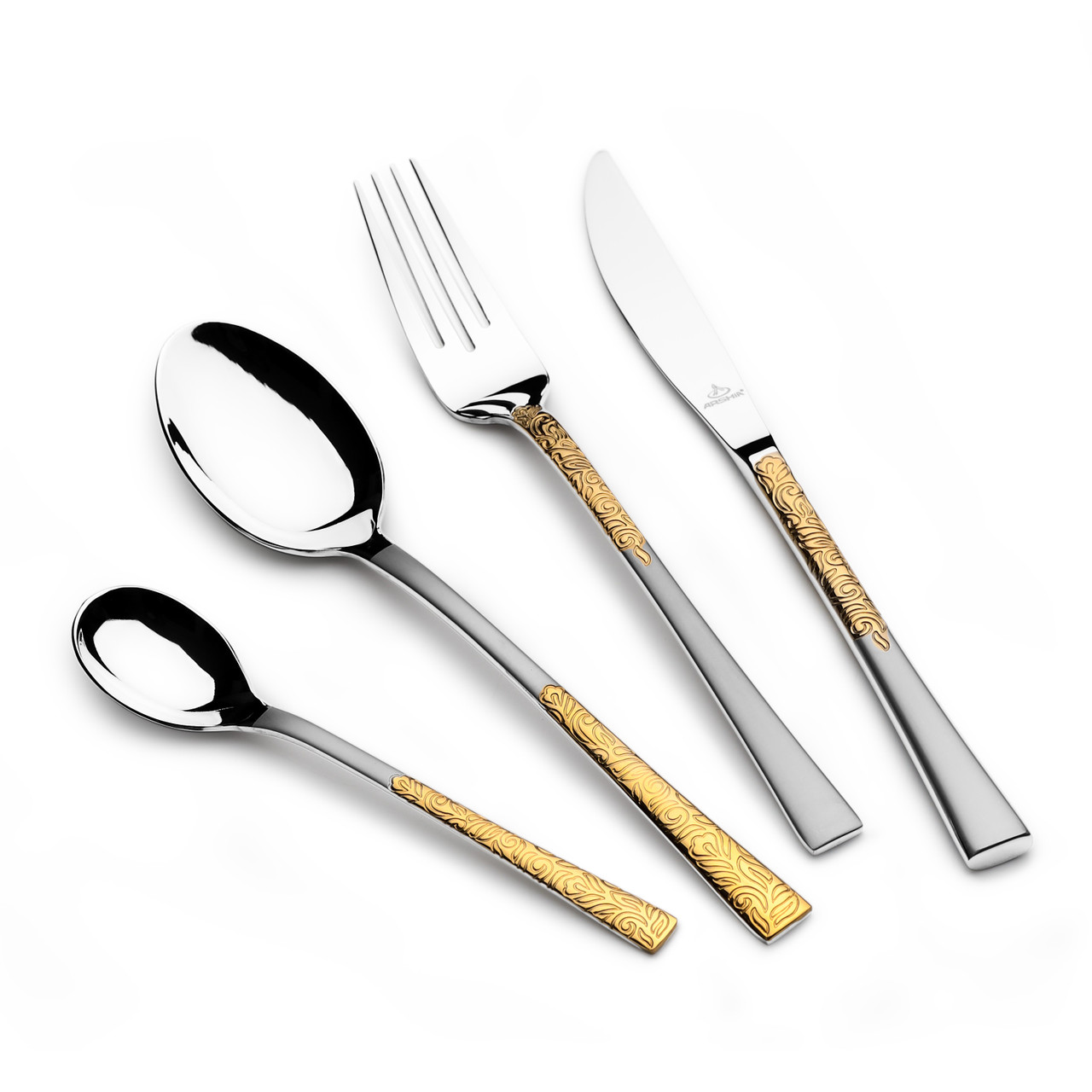 سرویس قاشق و چنگال ۸۶ پارچه عرشیا استیل طلایی و نقره‌ای مدل TM762G-3045