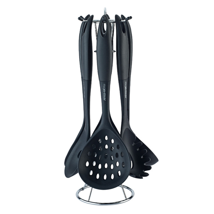 ست کفگیر و ملاقه سیلیکونی مشکی 7 پارچه عرشیا مدل UL135-3005