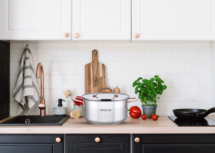 قابلمه تکی 24 سانت استیل دسته مسی مدل SS014-2975