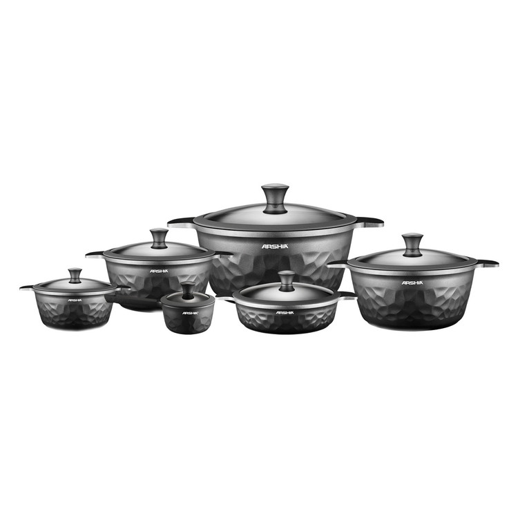 سرویس قابلمه ۱۲ پارچه عرشیا مدل الماس خاکستری CO110-2970