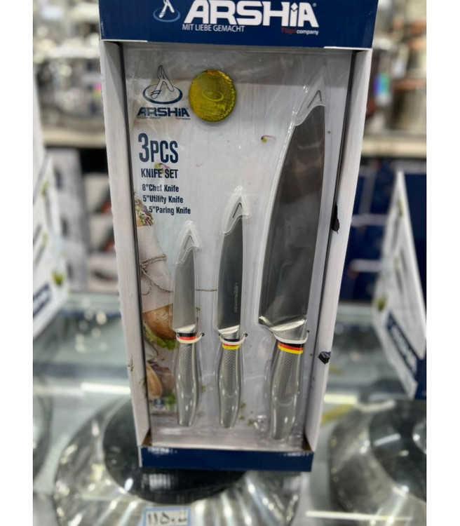 چاقوی عرشیا 3عددی (تیغه فولادی دسته فلزی) مدل KS259-2914