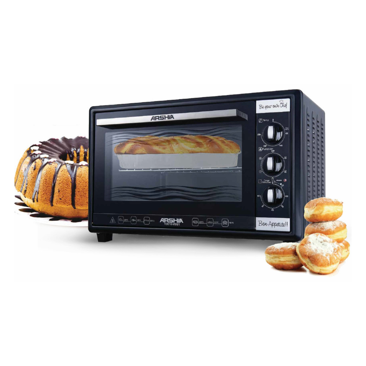 آون توستر چند منظوره عرشیا 60 لیتری مشکی مدل  TO612-2991