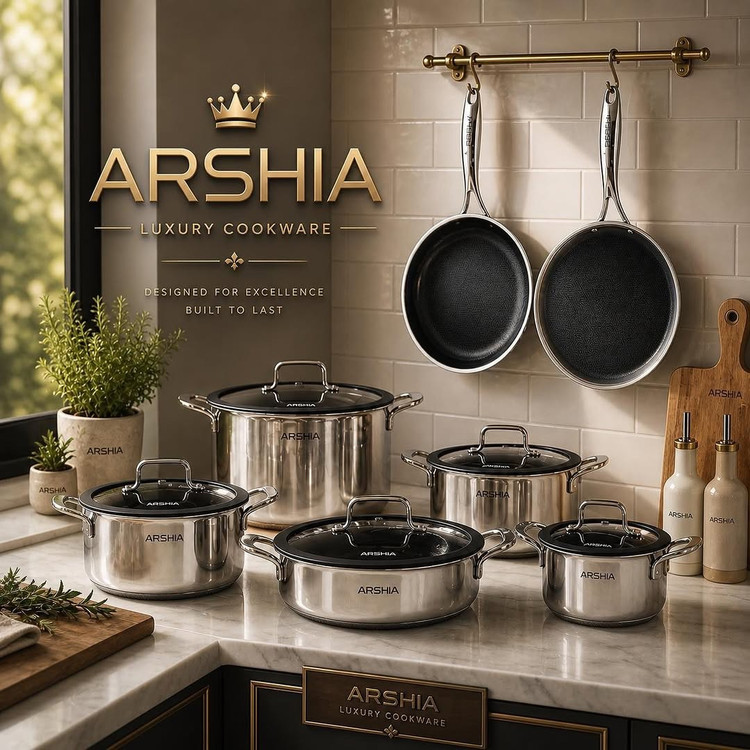 سرویس قابلمه 12پارچه استیل کف لیزری جدید عرشیا مدلSS622-3733