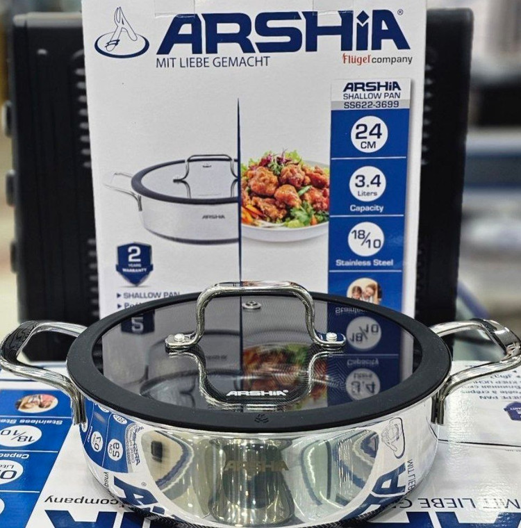 ماهیتابه استیل دو دسته جدید کف لیزری 24سانت عرشیا مدلSS622-3699